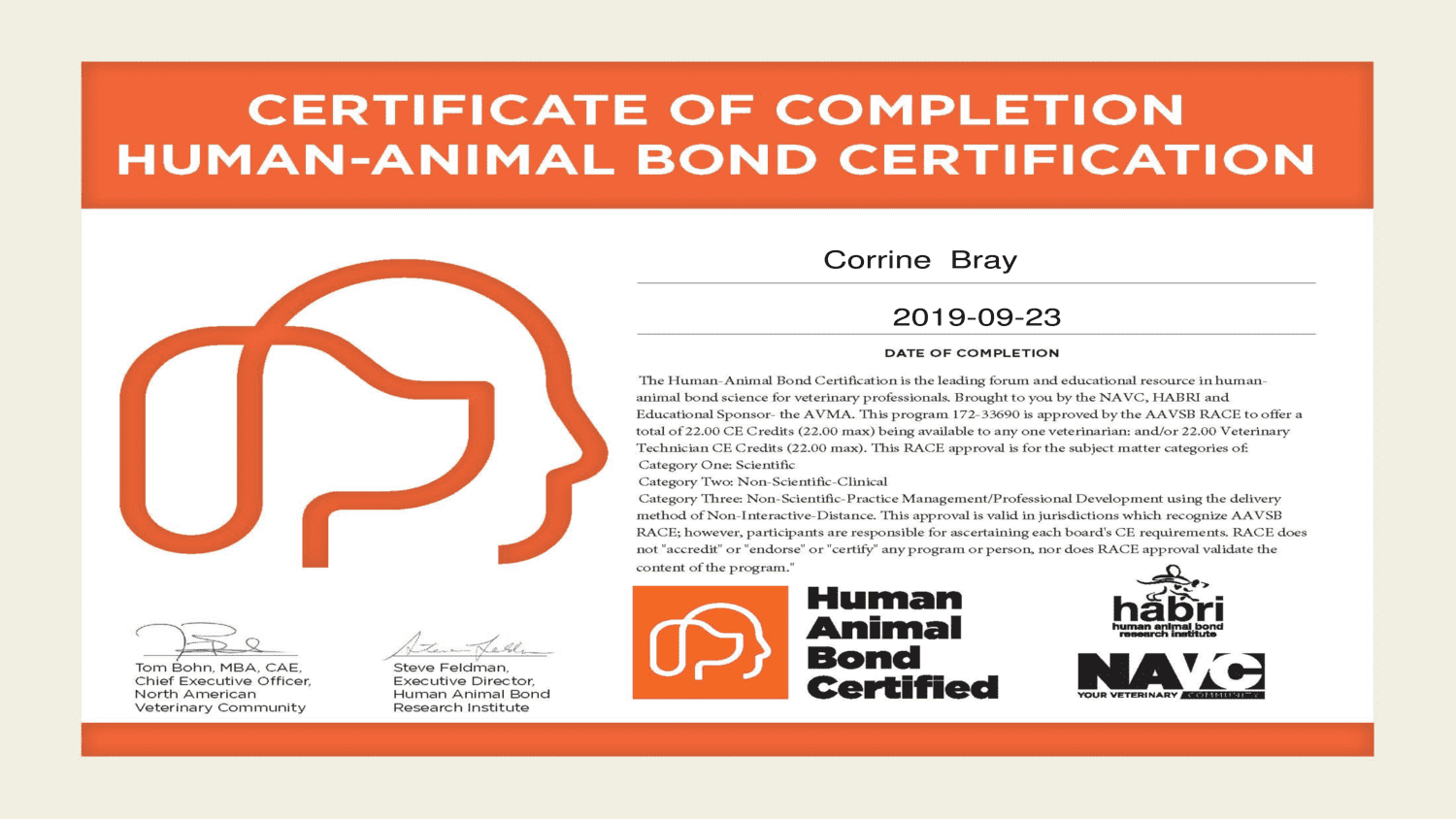 Human Animal Bond Certification